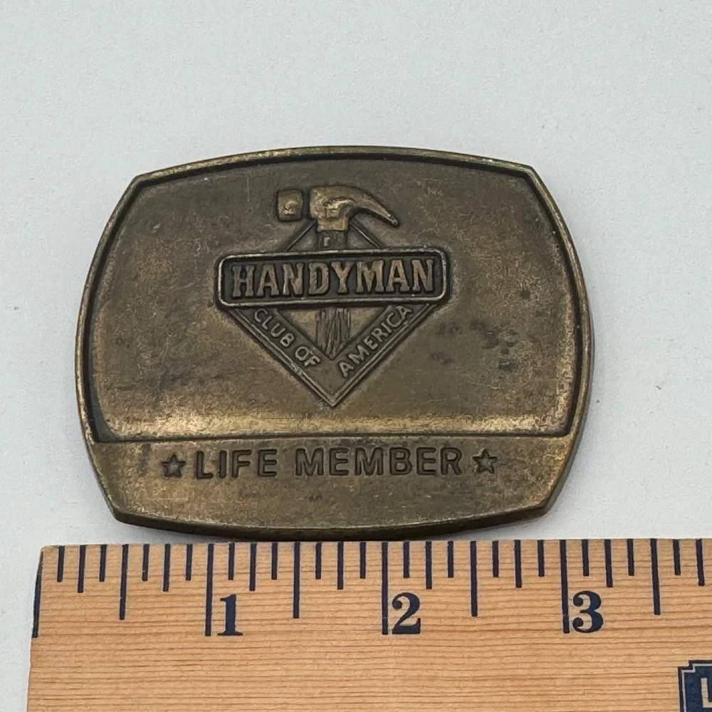 Vintage 1996 Handyman Club of America Life Member Belt Buckle Brass Tone Hammer